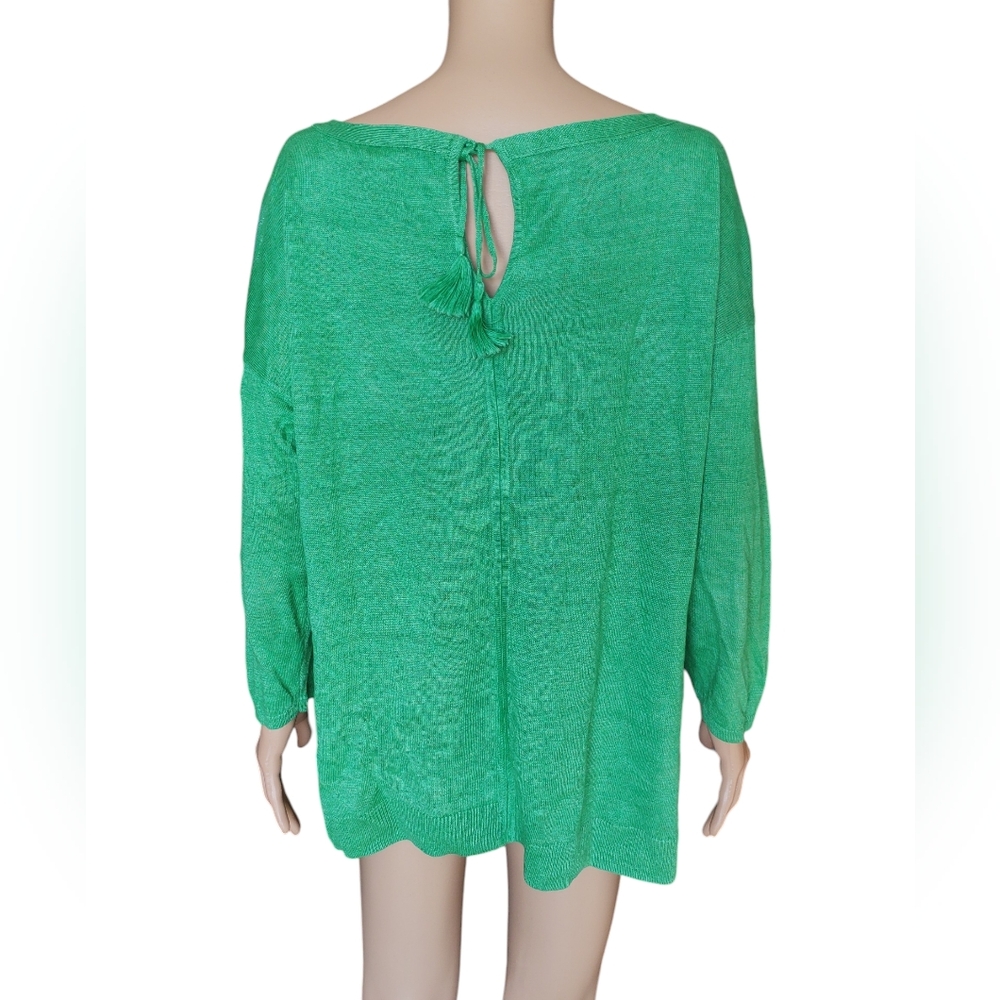 Talbots shirt women's Large L 100% Linen Kelly Green pull on knit layer - Picture 3 of 10
